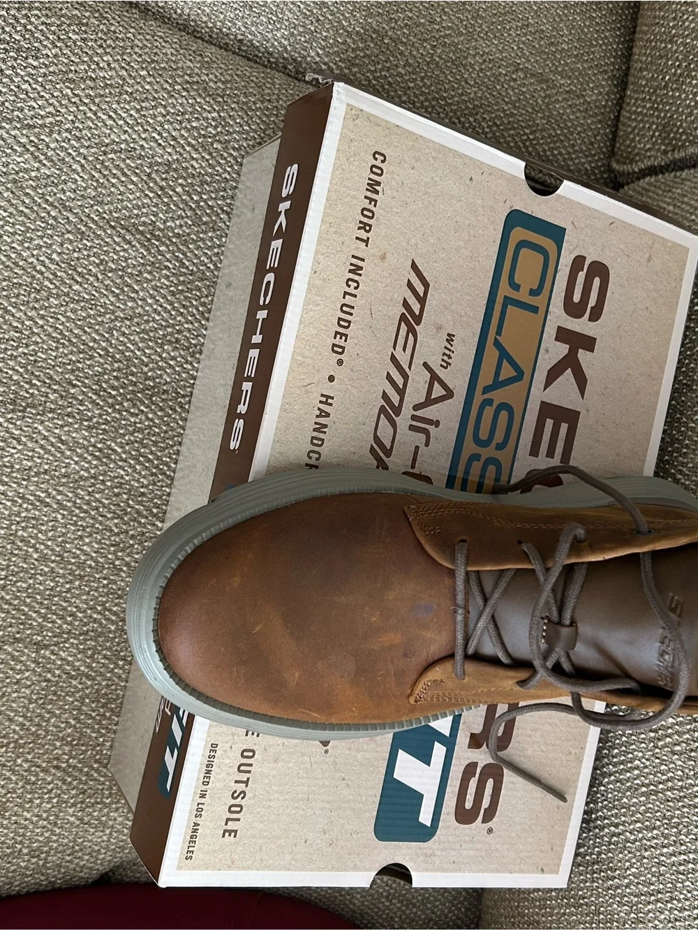 Skechers Men’s Brown Leather Lace-Up Oxfords with Gray Outsole